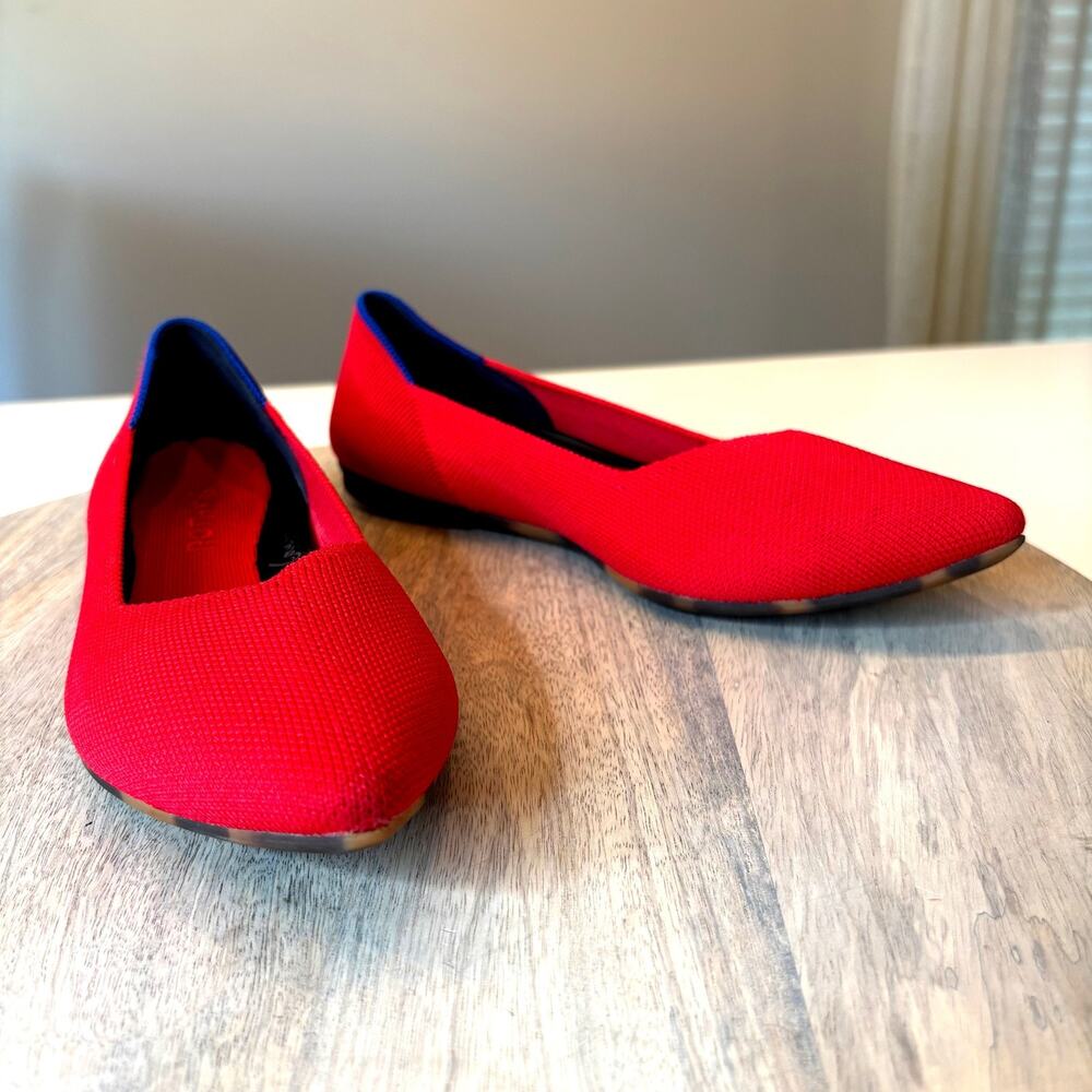 Rothy's The Point II Lollipop Red Knit Pointed Toe Flats Women's US Size 6